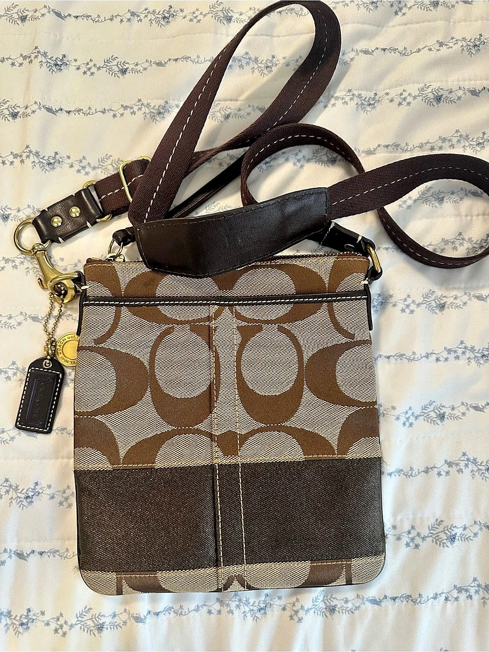 Coach Signature Stripe Swingpack Crossbody Bag Brown & Tan